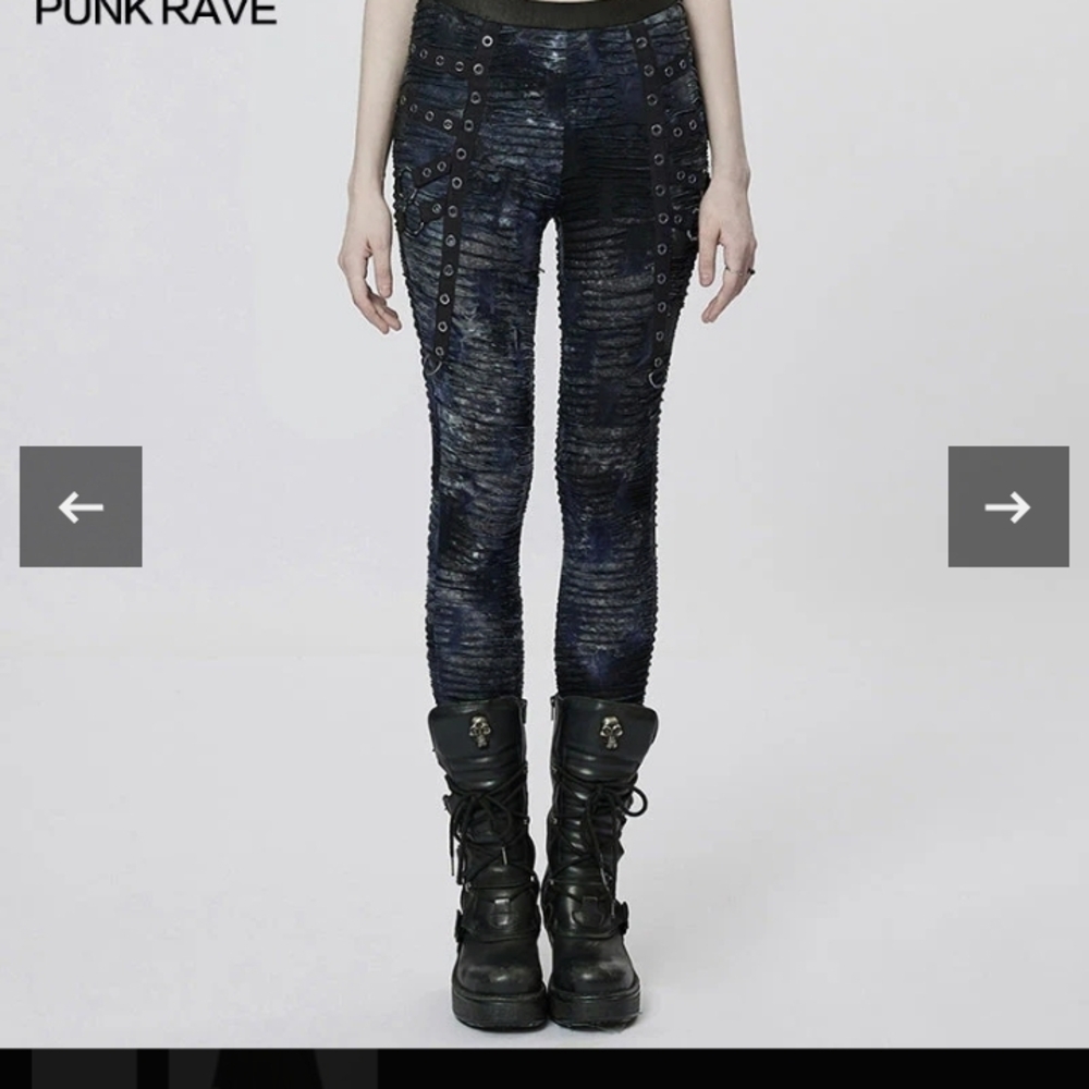 NWT PunkRave Goth Decayed Stretch Leggings Distressed Shredded Bondage, Small